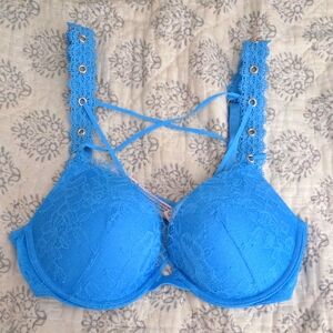 Lace Trim Blue Bra